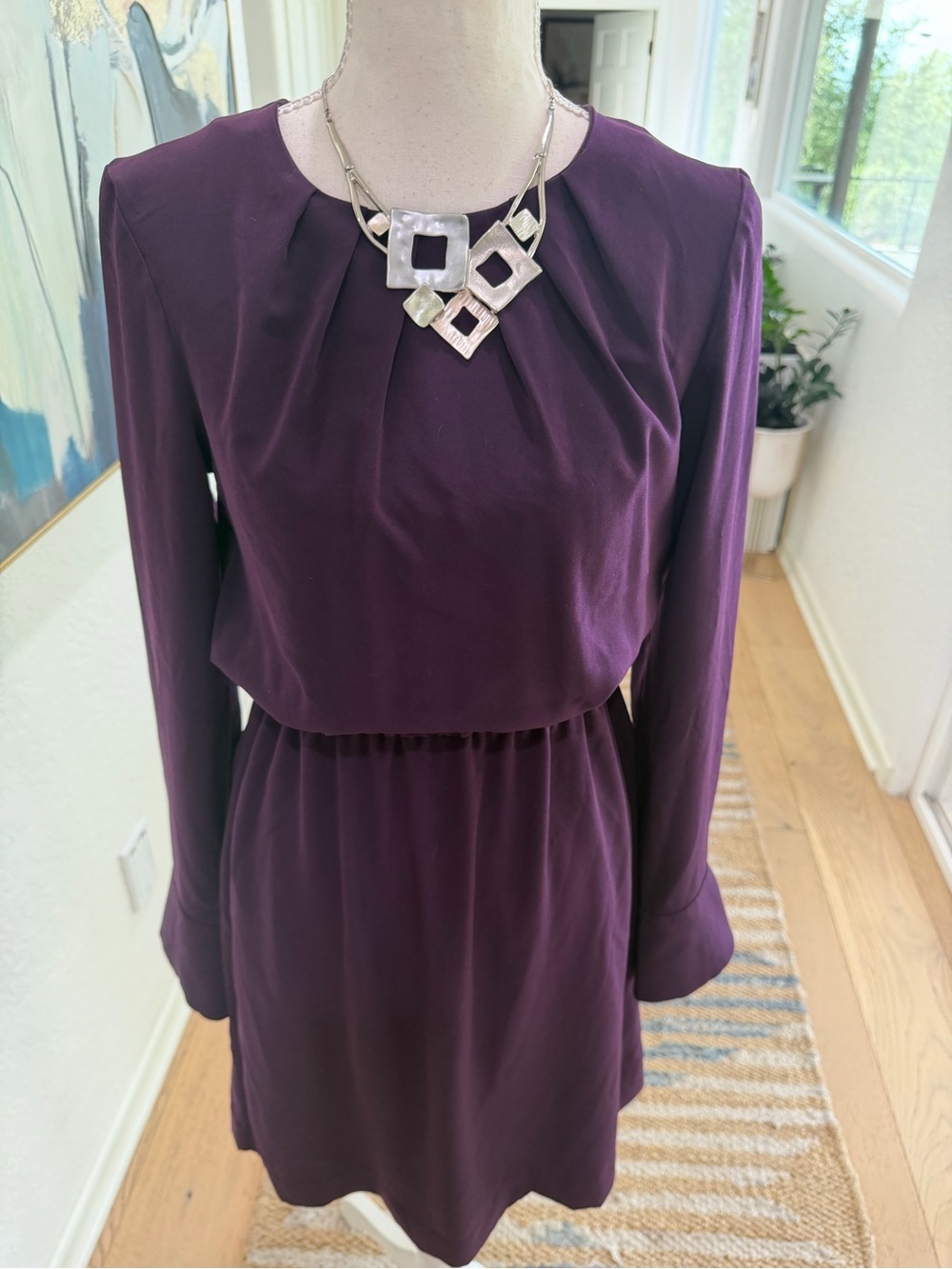 H&M Plum Long-Sleeve Pleated Waist Dress SZ 2  Workwear, professional, stunning!